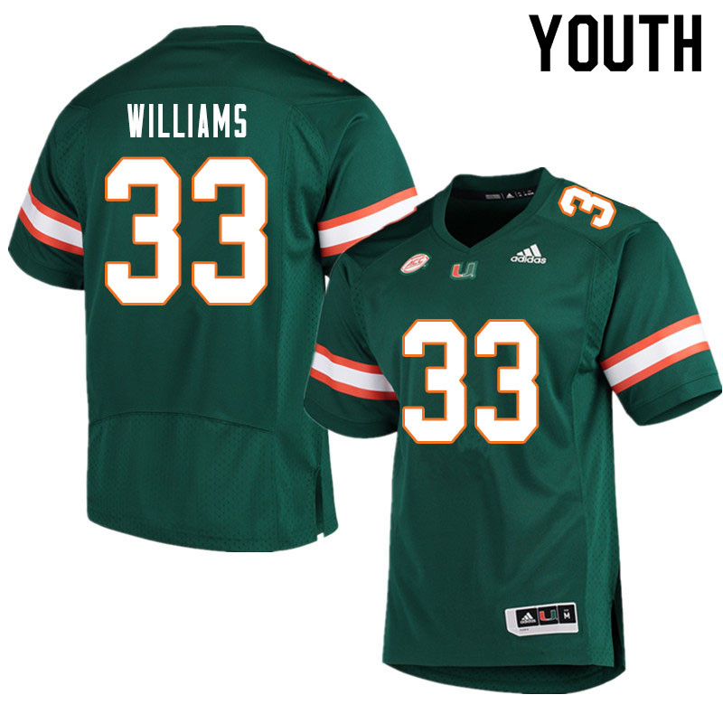 Youth #33 Chantz Williams Miami Hurricanes College Football Jerseys Sale-Green